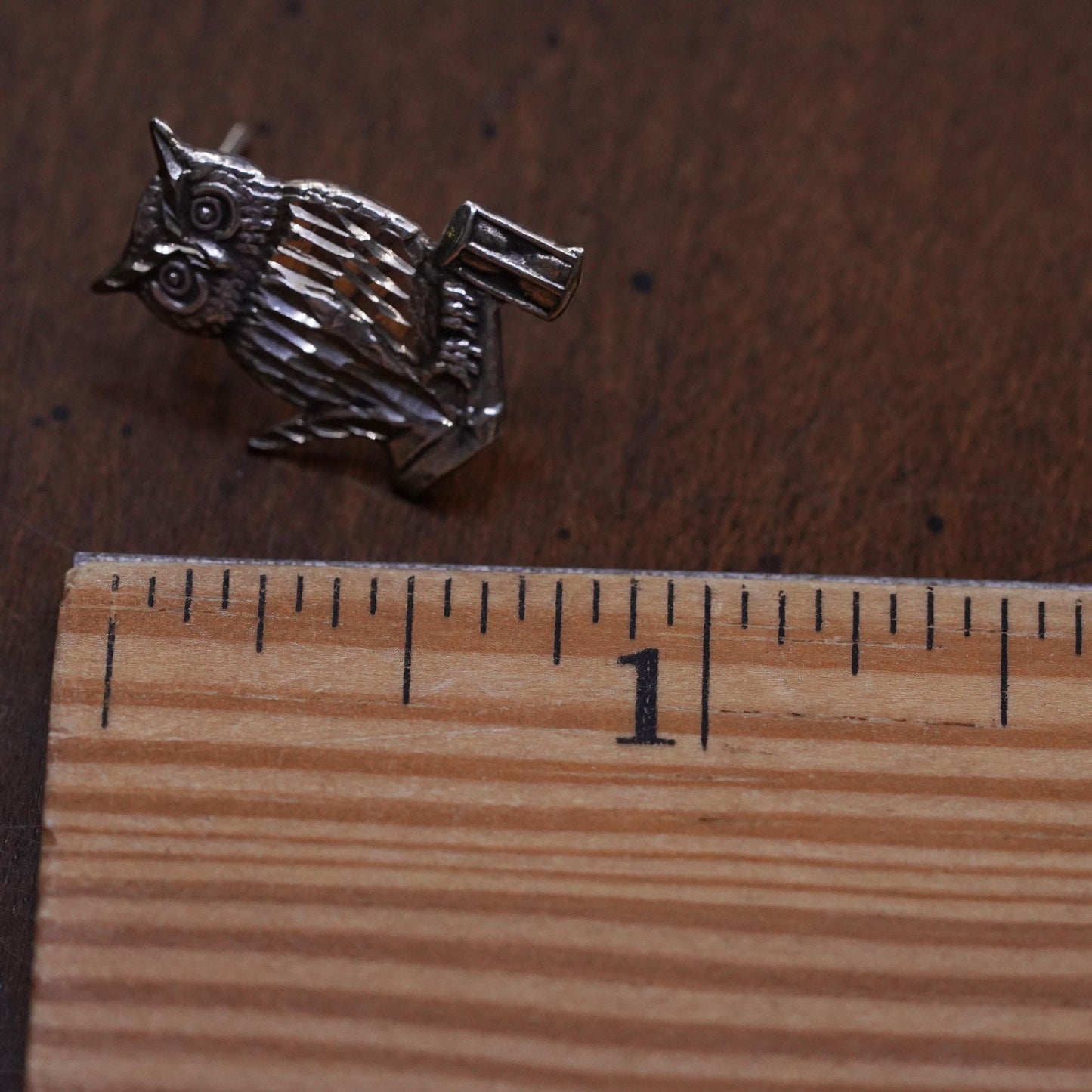 Vintage handmade single handmade earring. Sterling 925 owl stud