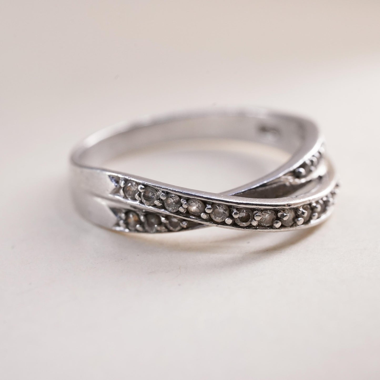 Size 8.5, Vintage sterling silver handmade ring, engagement ring with cz