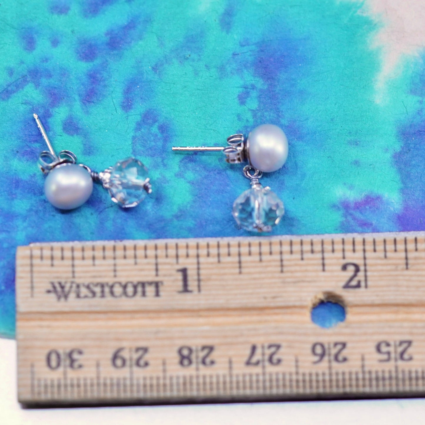 Vintage Sterling silver 925 handmade earrings with pearl and crystal