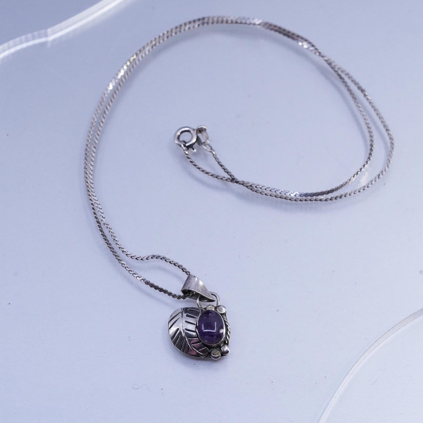 18", Vintage Mexican Sterling 925 silver s link necklace with amethyst pendant