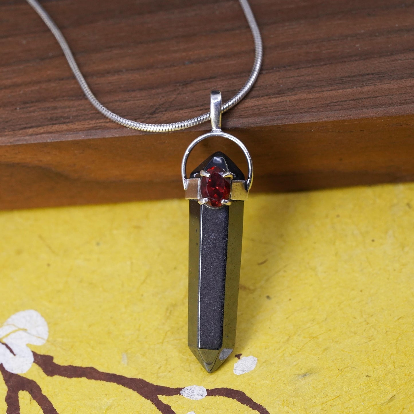 16", Sterling silver necklace, 925 snake chain healing Crystal hematite pendant