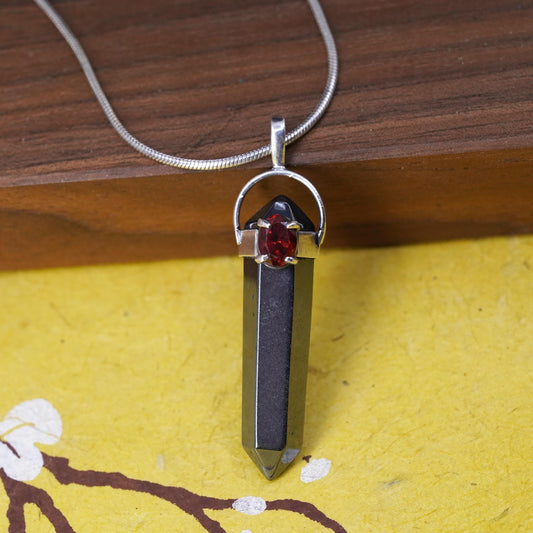 16", Sterling silver necklace, 925 snake chain healing Crystal hematite pendant