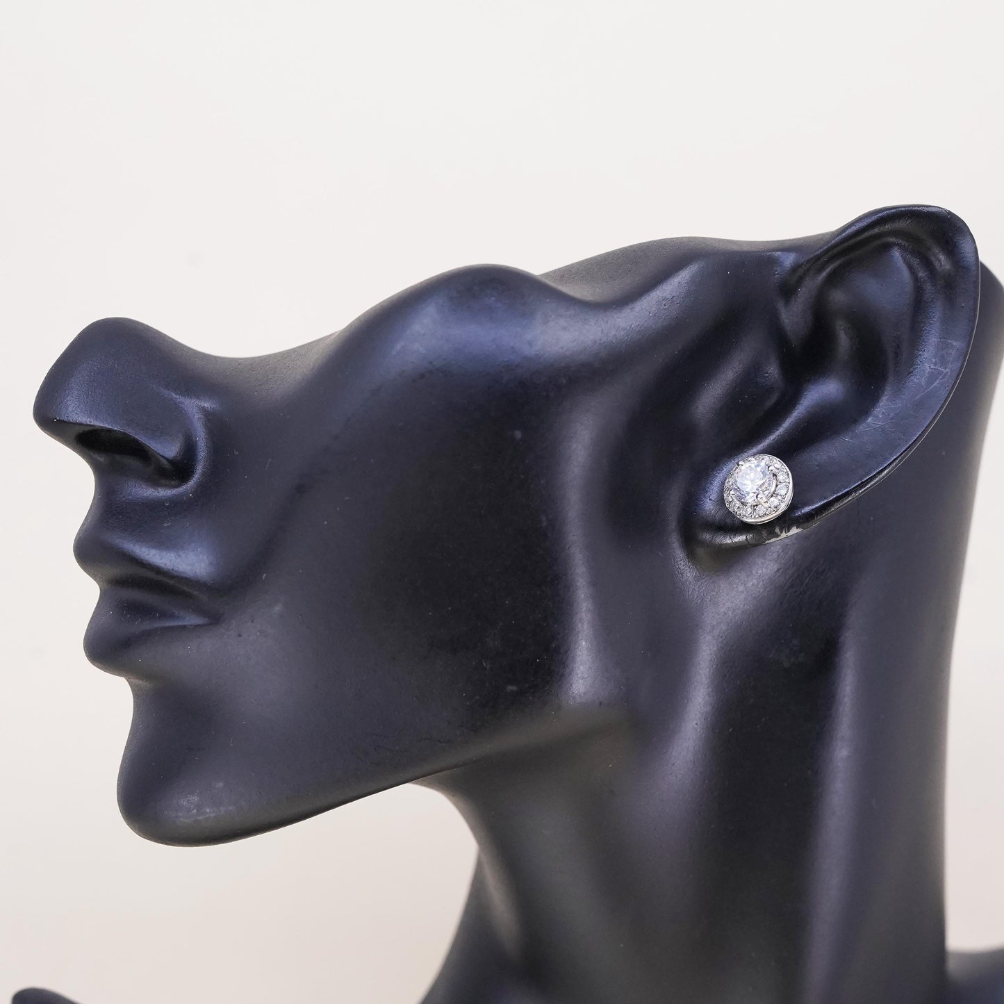 Vintage handmade single earring. Sterling 925 silver cz circle stud