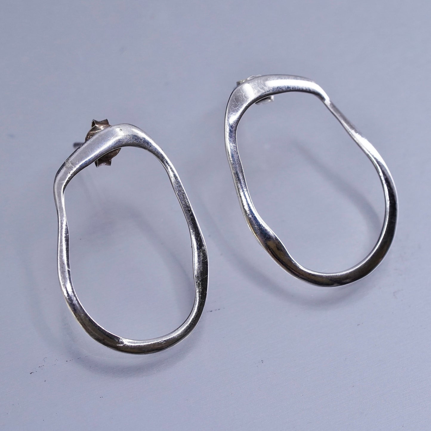 Vintage Sterling 925 silver handmade earrings, oval studs