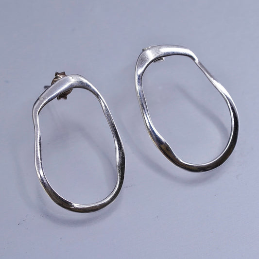 Vintage Sterling 925 silver handmade earrings, oval studs