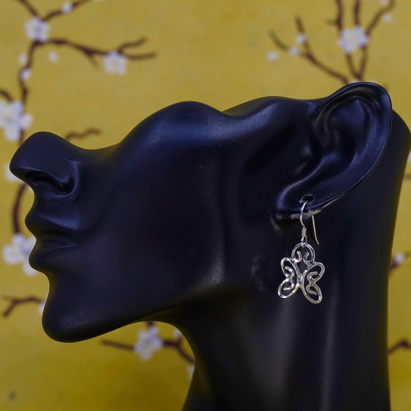 Vintage Sterling silver handmade earrings, 925 filigree butterfly