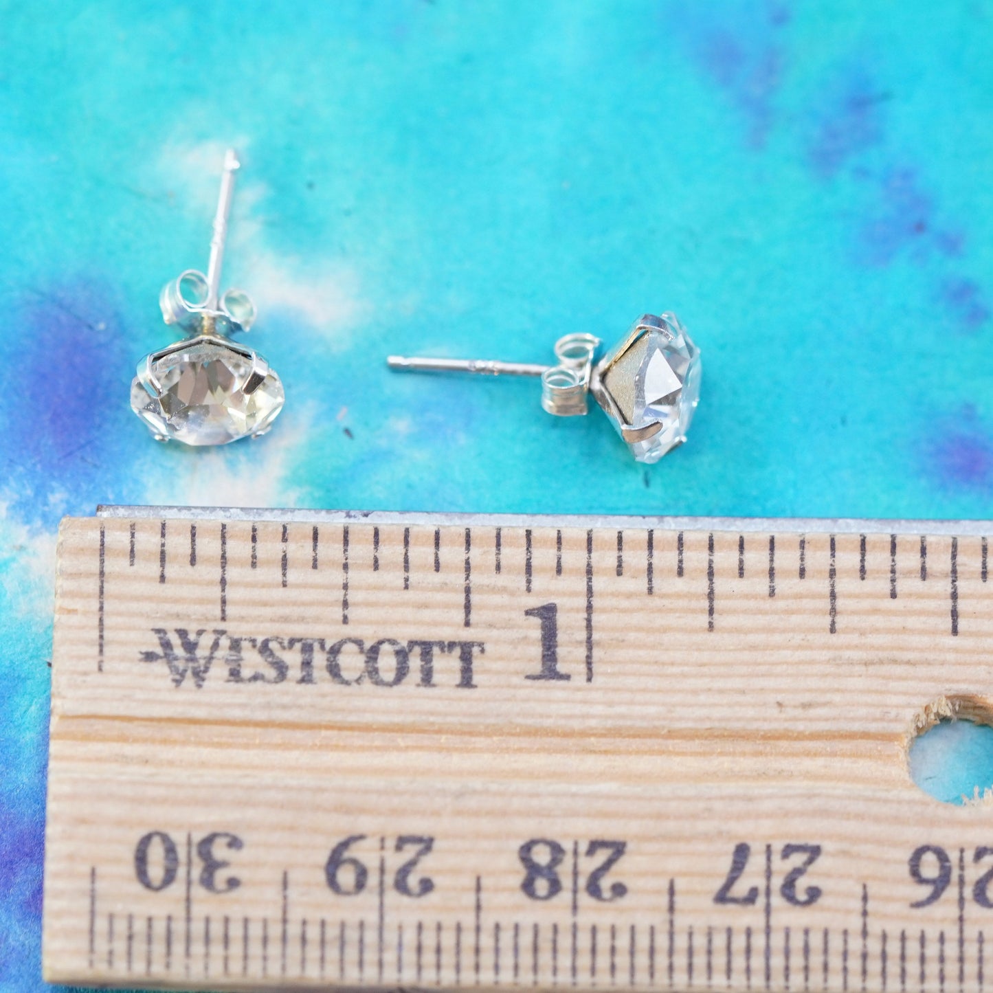 7mm, Sterling silver clear round crystal studs, cz earrings