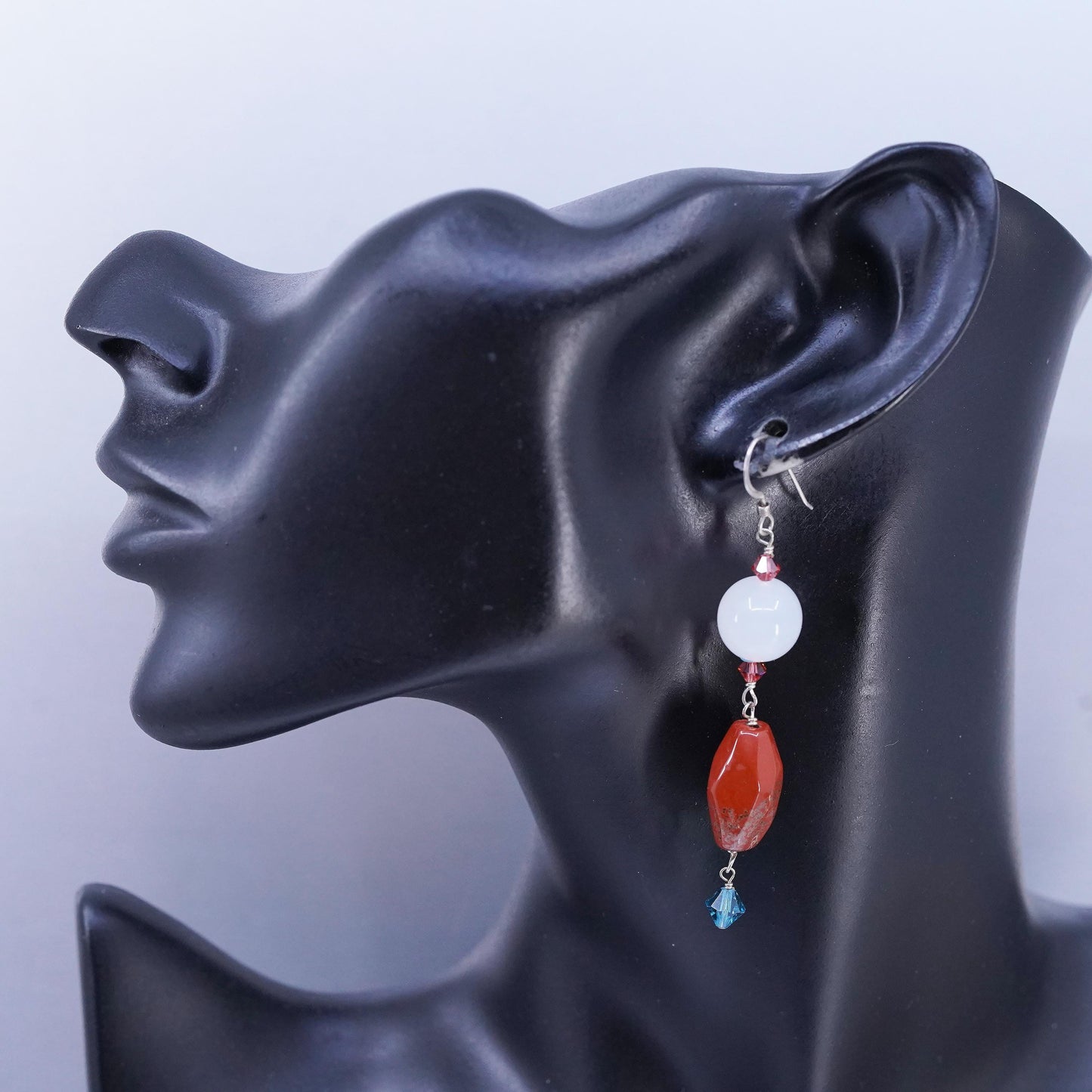 Vintage Sterling Silver Handmade Earrings, 925 Silver Hook with Jasper nuggets
