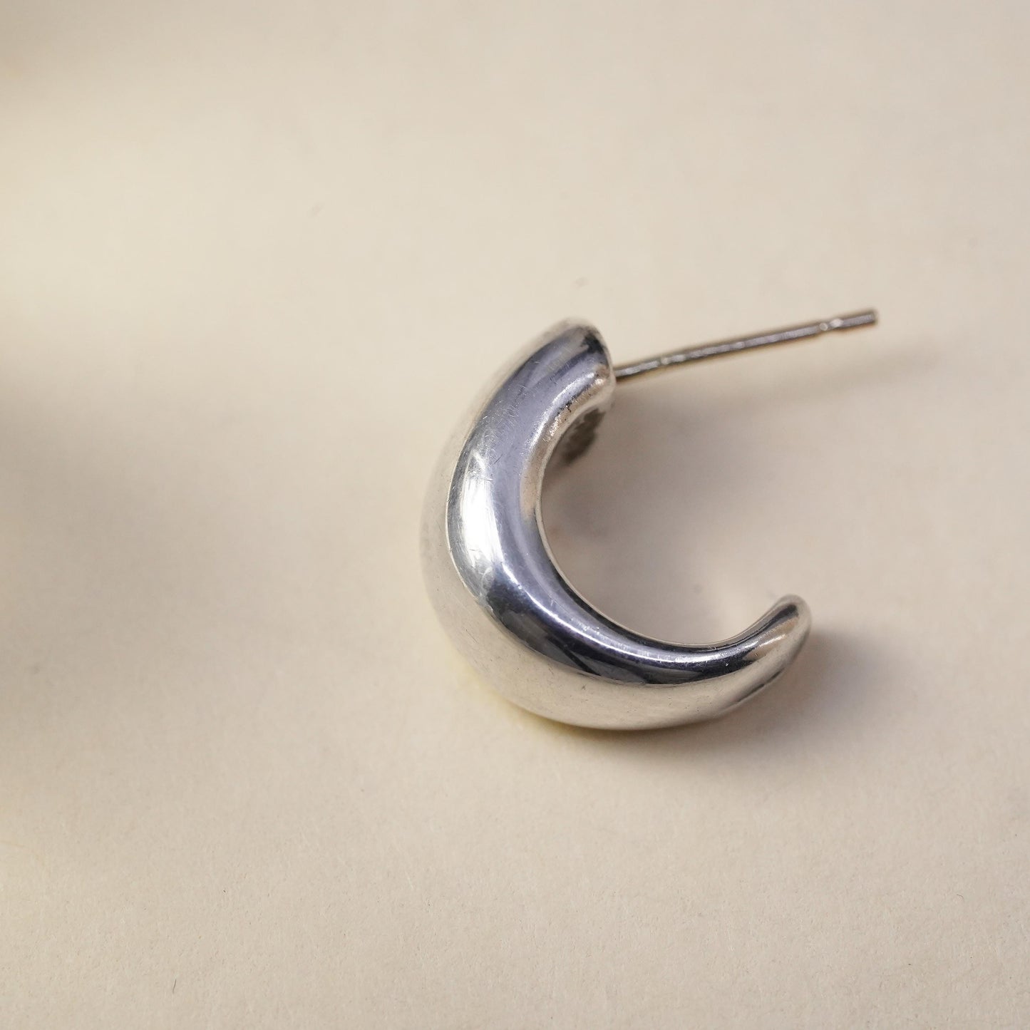 modern single 1 earring. Sterling 925 silver huggie stud 14K yellow gold post