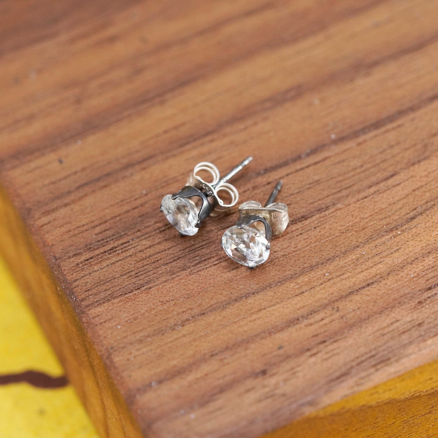 4mm, vintage Sterling silver clear round crystal studs, cz earrings
