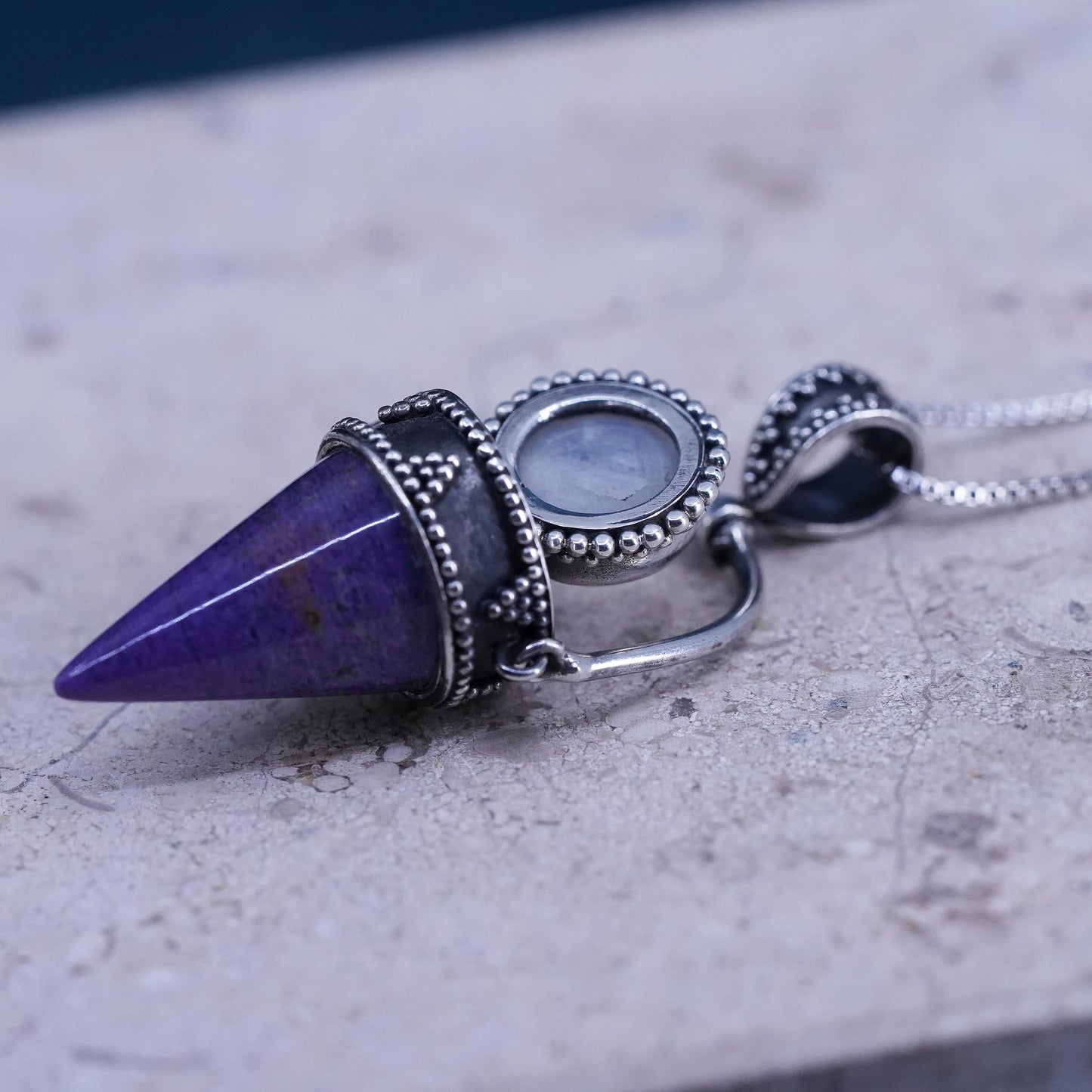 18”, sterling 925 silver necklace healing crystal pendant moonstone charoite