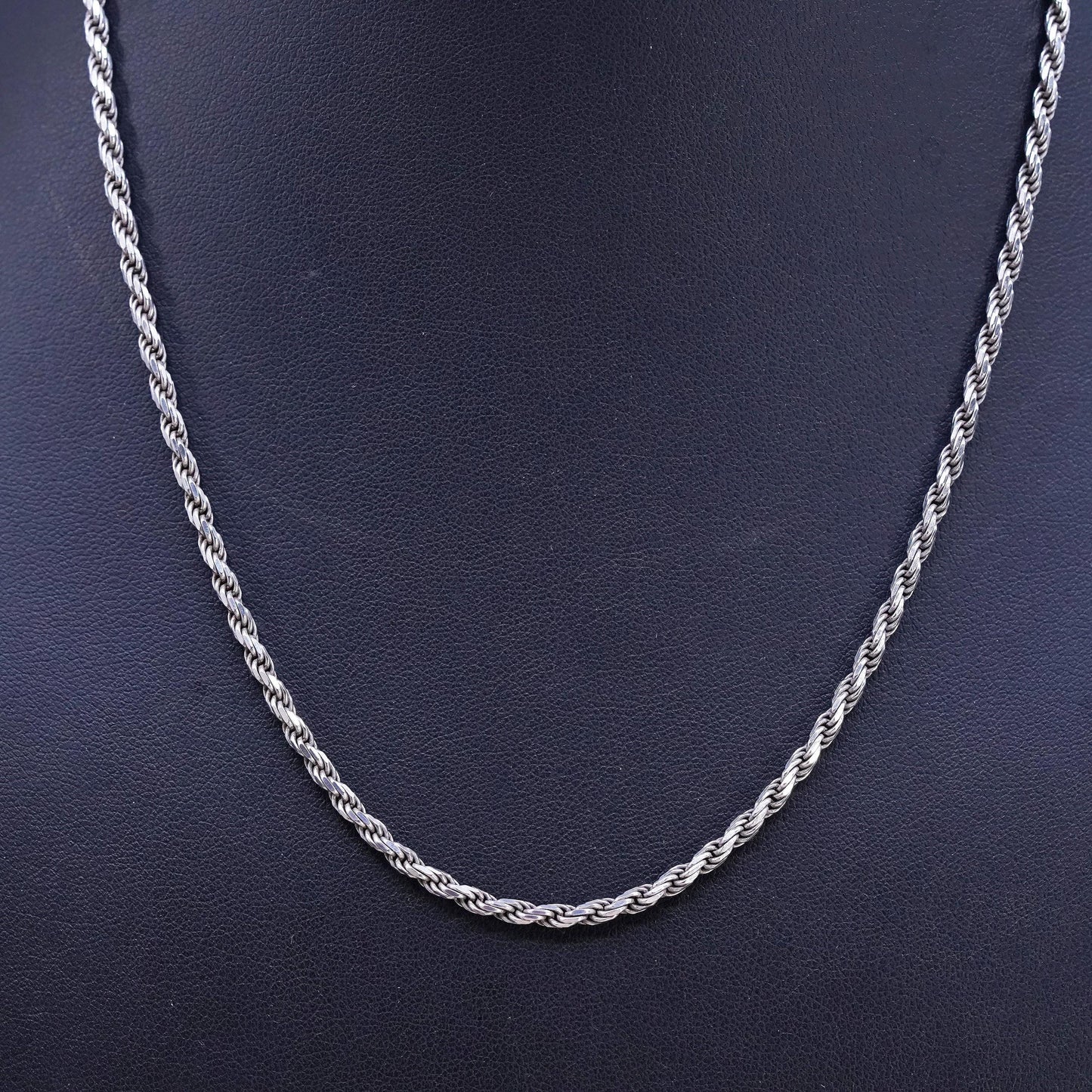 18", vintage Italian Sterling silver handmade necklace, 925 diamond rope chain