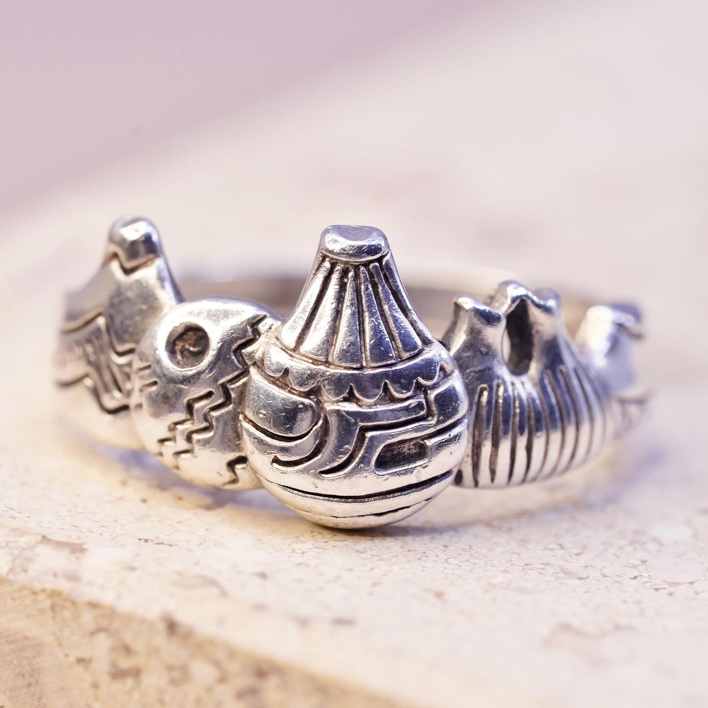 Size 8, Vintage sterling silver handmade hot air balloon ring, 925 band