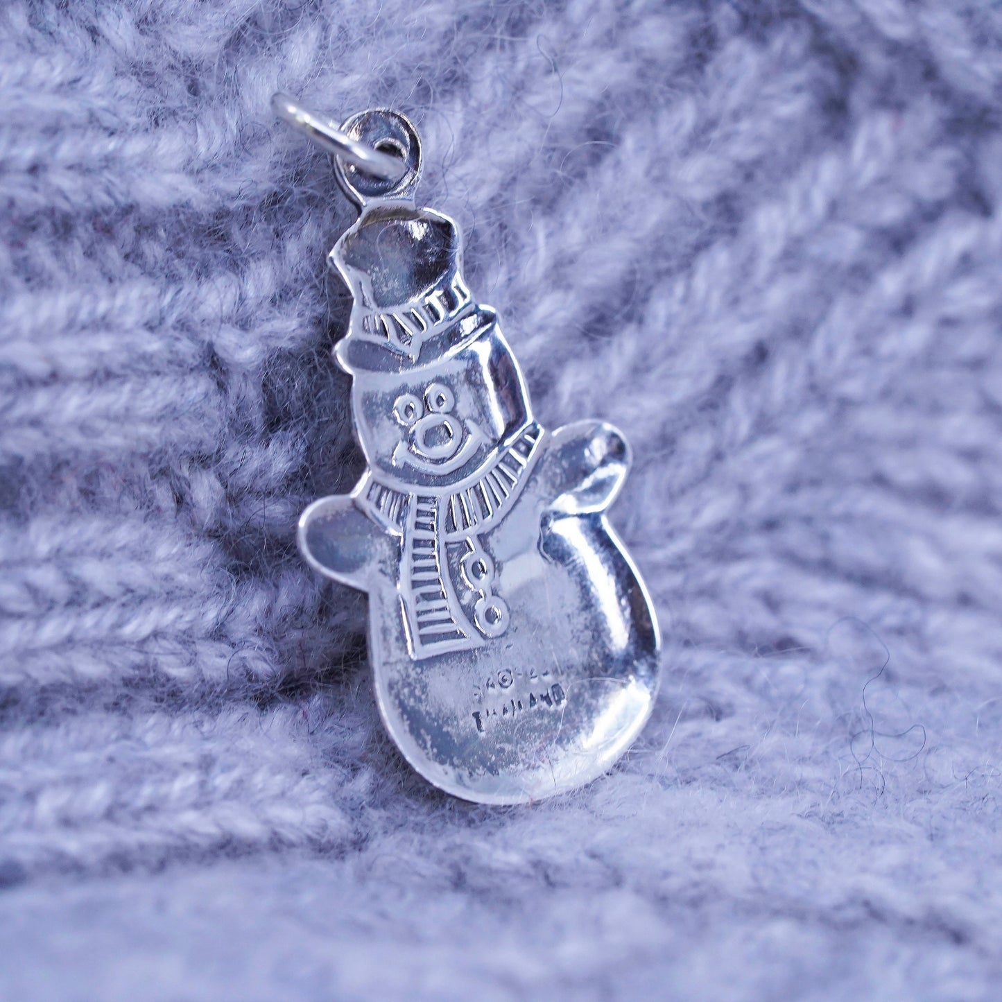 Vintage Christmas Sterling silver handmade pendant, 925 snowman charm