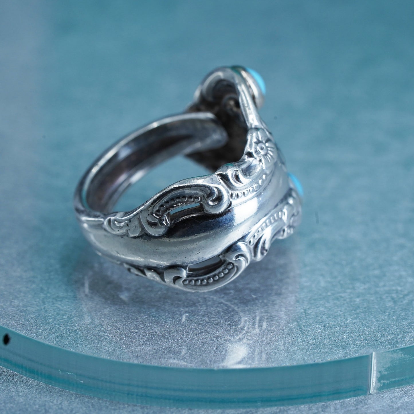 Size 7.75, Native American navajo Sterling 925 silver spoon ring turquoise