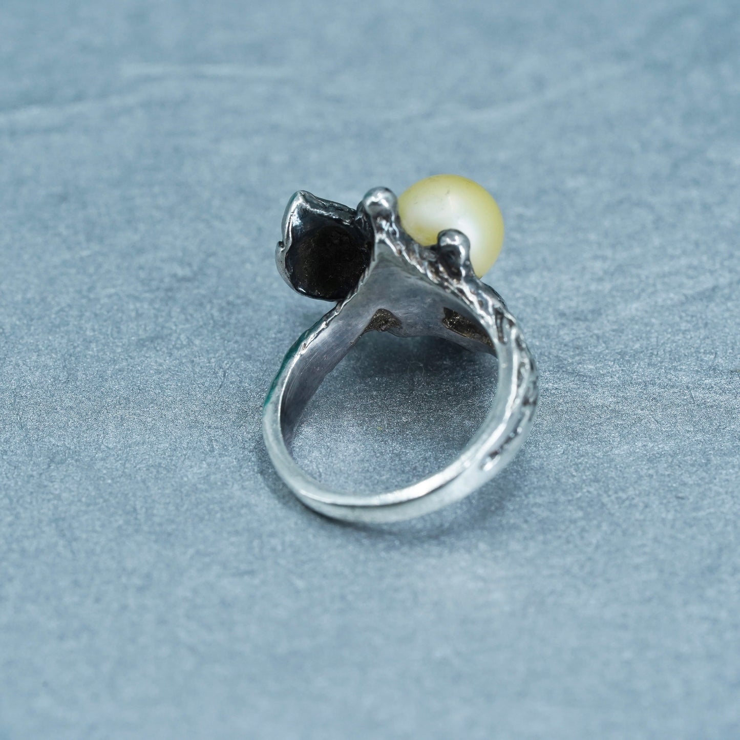 Size 3, vintage Sterling 925 silver handmade Lily flower ring with pearl