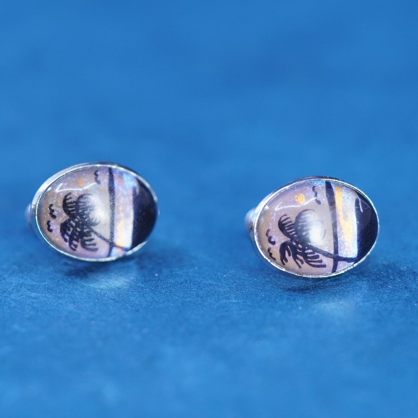 1940s Butterfly Wing Earrings 40s round Shape Palm Tree Earrings Screw back