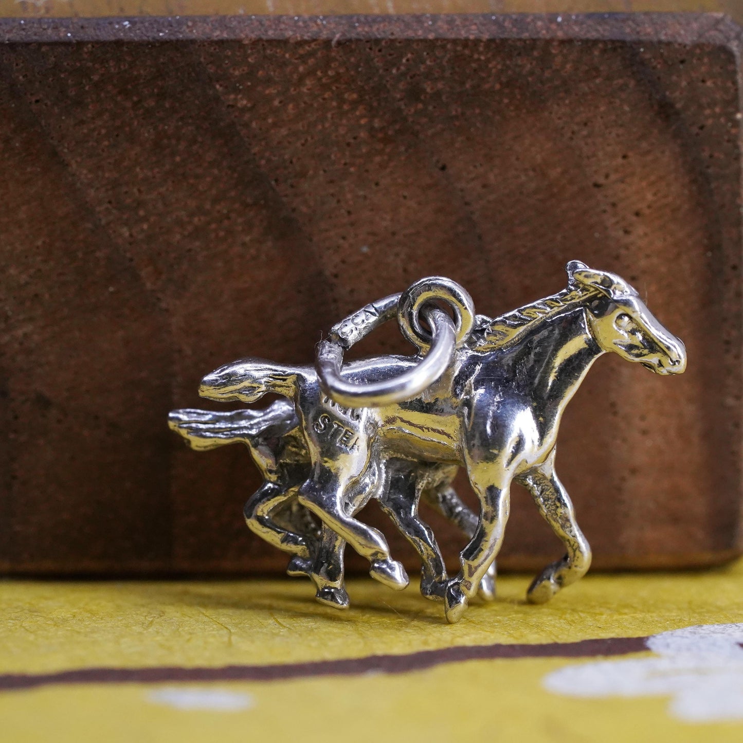 Vintage Sterling silver handmade charm, 925 mother horse pony pendant