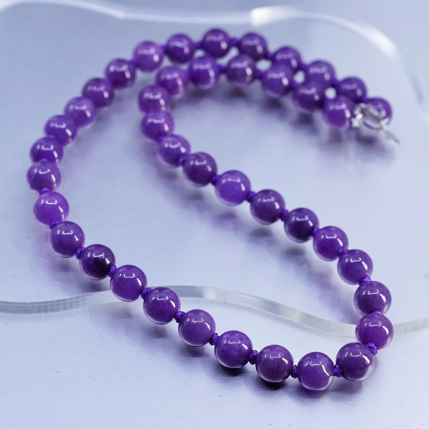 18", Vintage sterling 925 silver handmade necklace 9mm amethyst beads