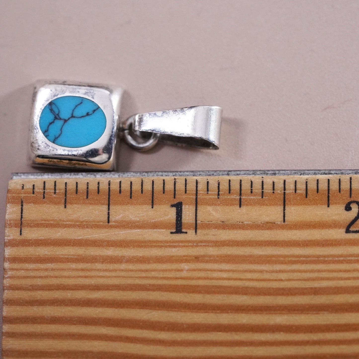Vintage Sterling 925 silver handmade pendant with turquoise inlay