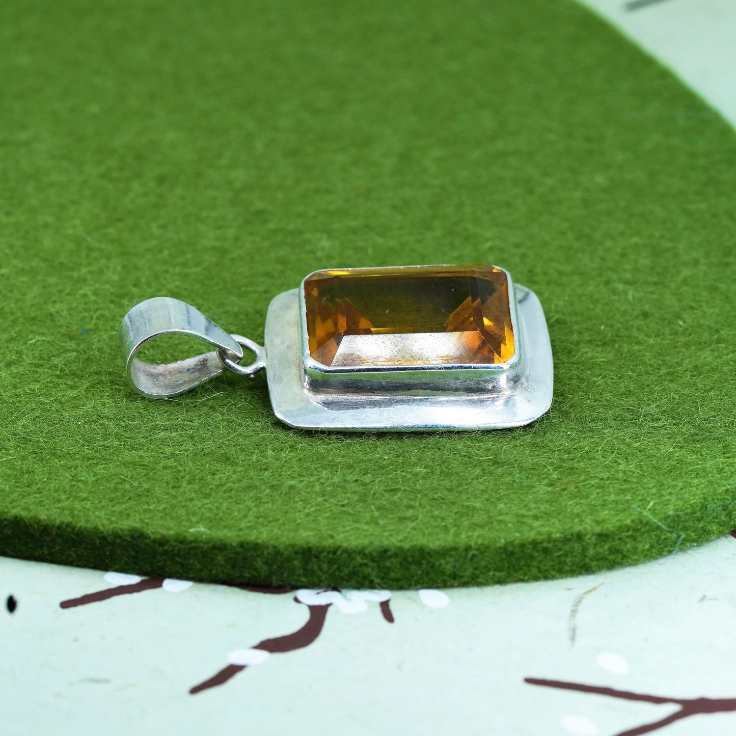 Vintage sterling 925 silver handmade pendant with square citrine