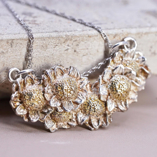 18", Sterling silver 925 Singapore rope chain necklace cluster flower pendant