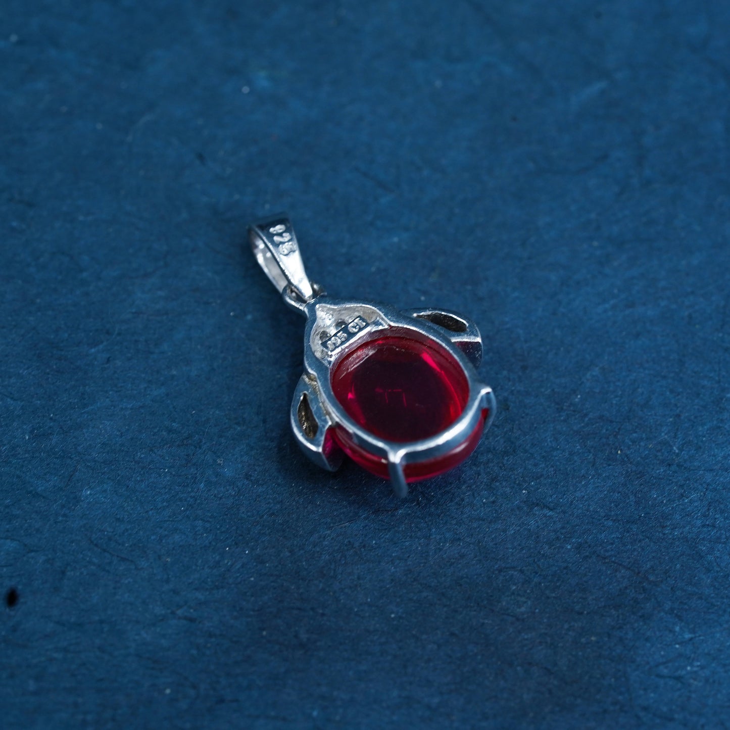 Vintage Sterling silver handmade ladybug pendant with garnet and cz