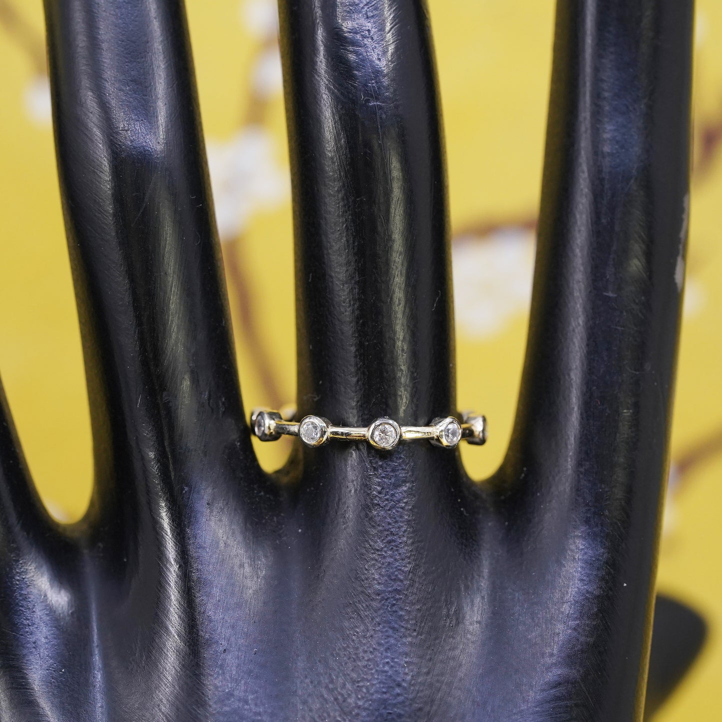 Size 8, vintage vermeil gold over Sterling silver ring, 925 stackable band cz