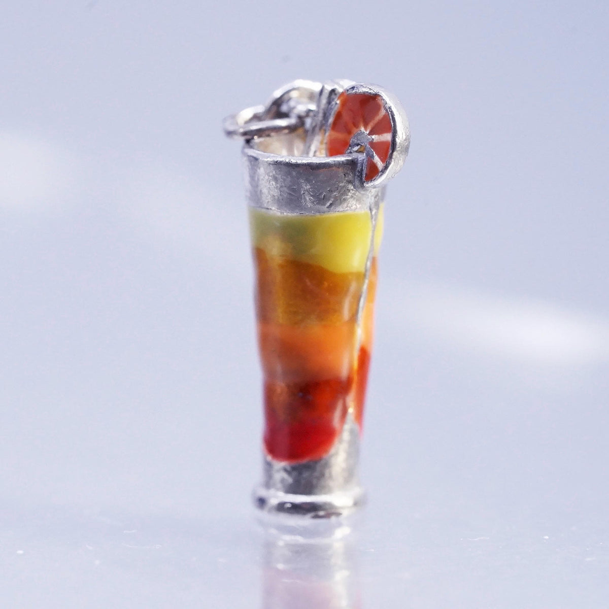 Sterling 925 Silver Enamel Cocktail Drink Charm Highball Glass Beverage Pendant