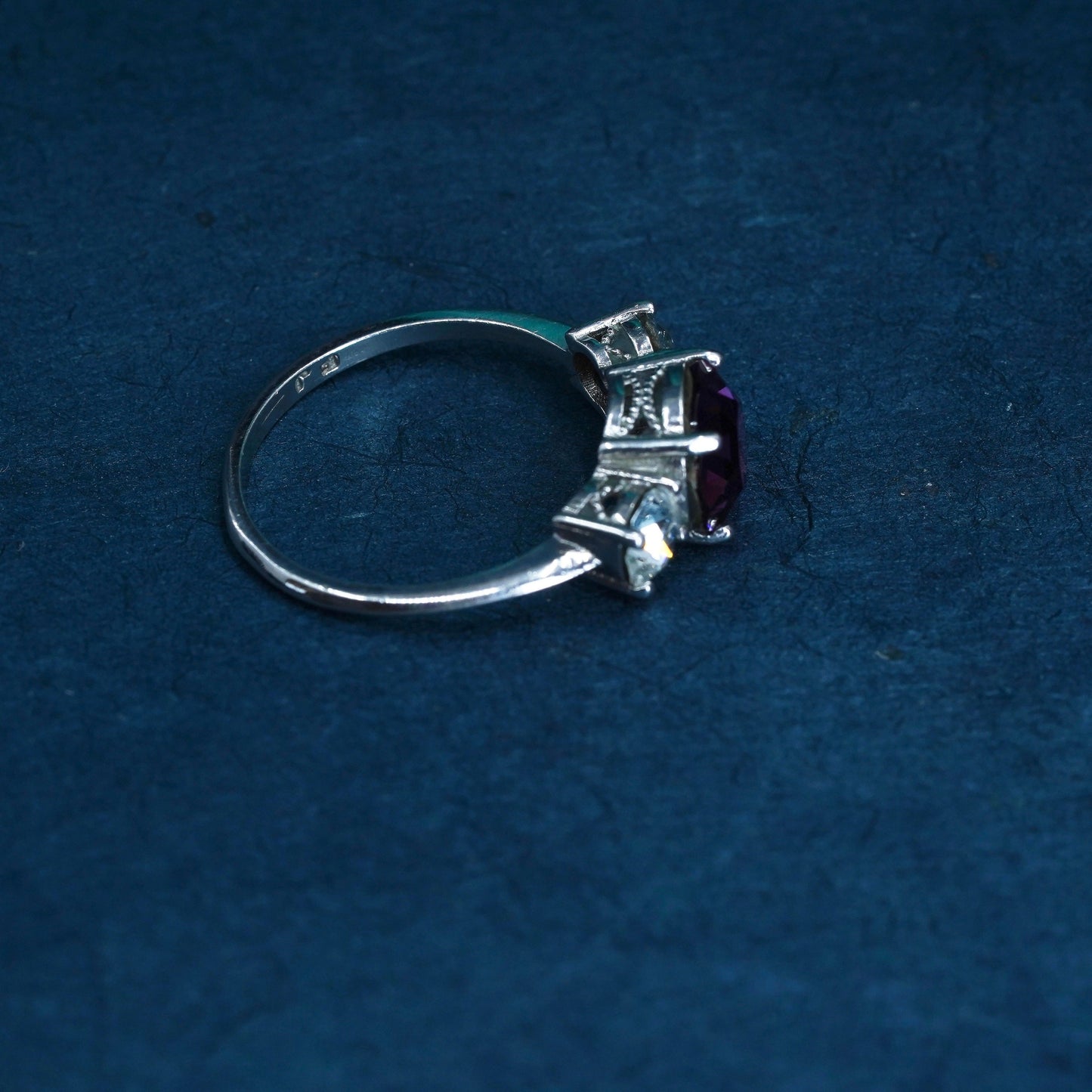 Size 7.75 vintage Sterling 925 silver engagement ring with pink cz
