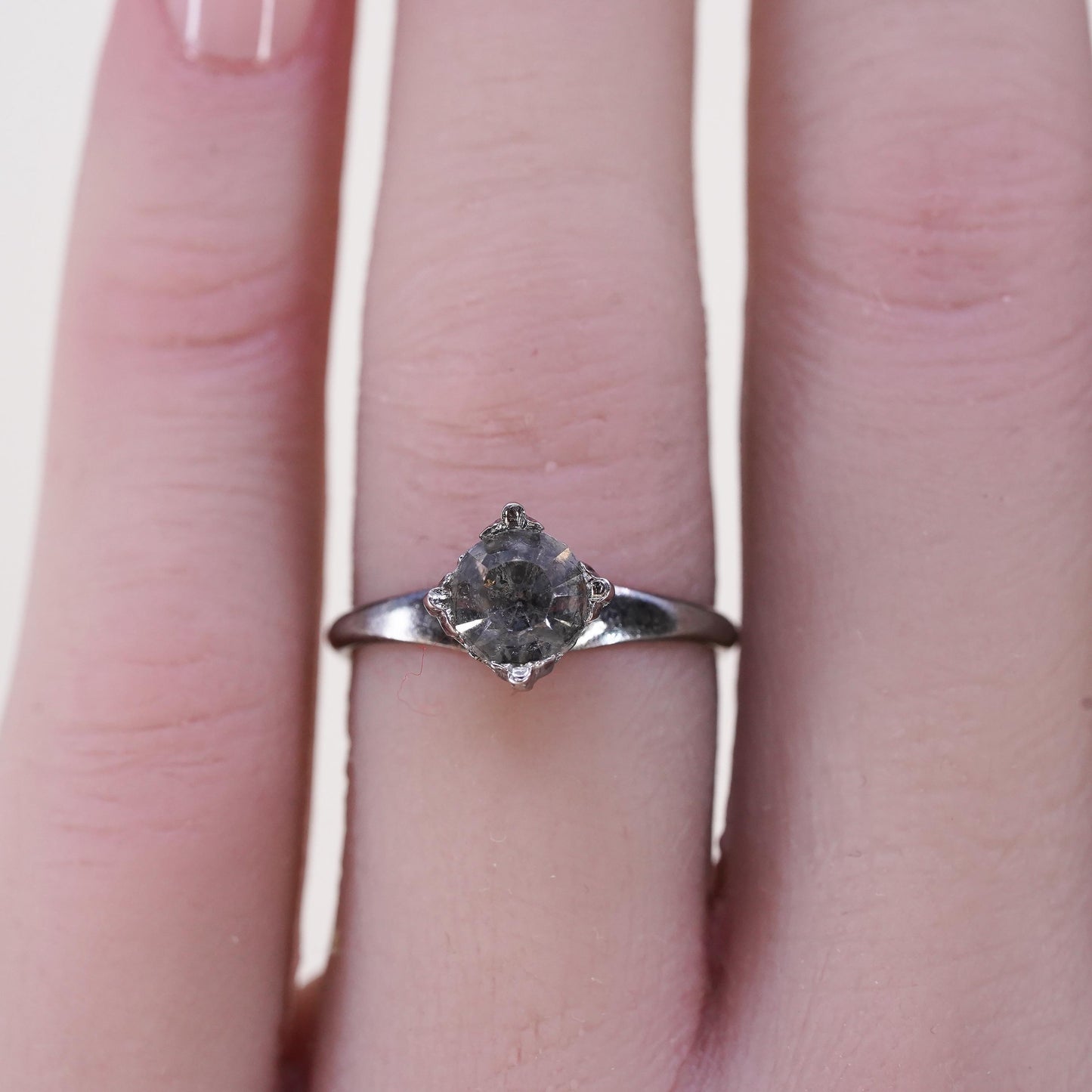 Size 5.5, Vintage oxidized sterling 925 silver engagement cz ring