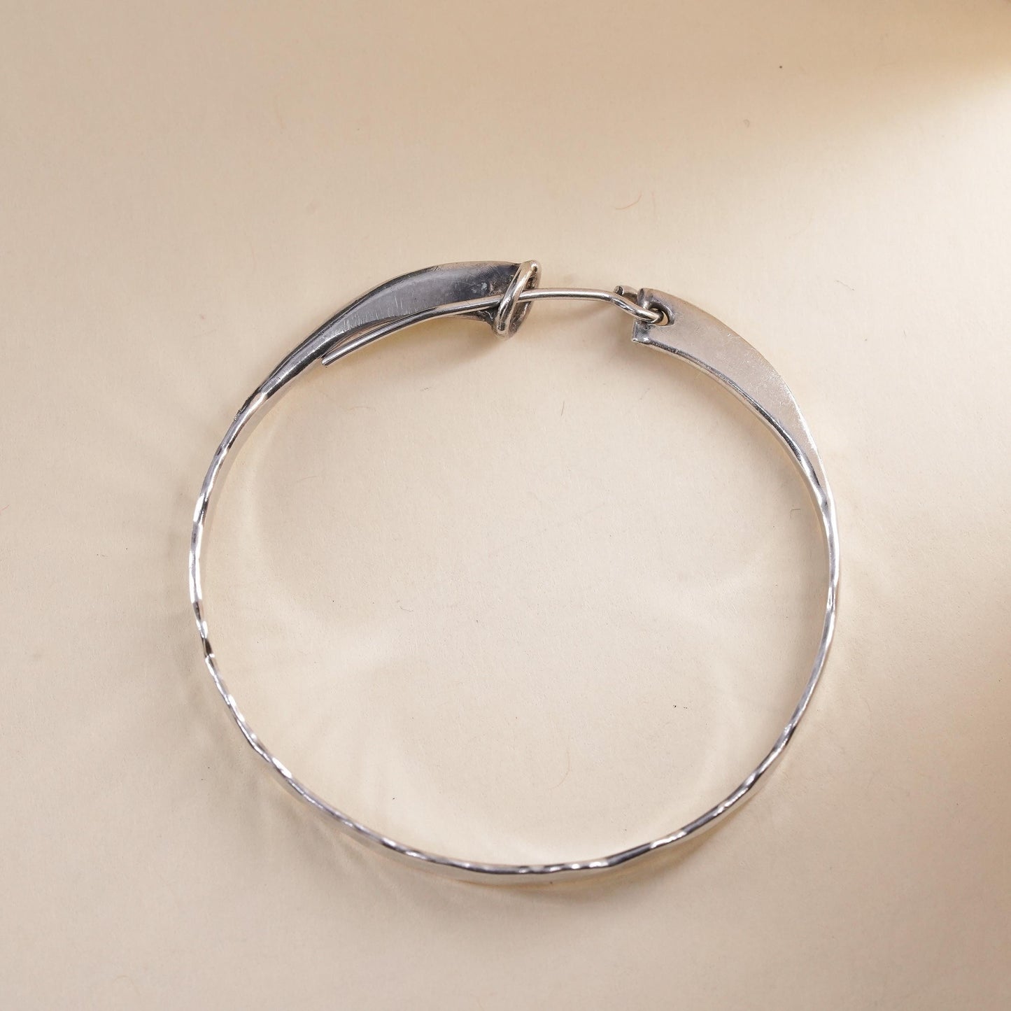 1.75", Vintage sterling silver loop single earring, flatten hammered hoop