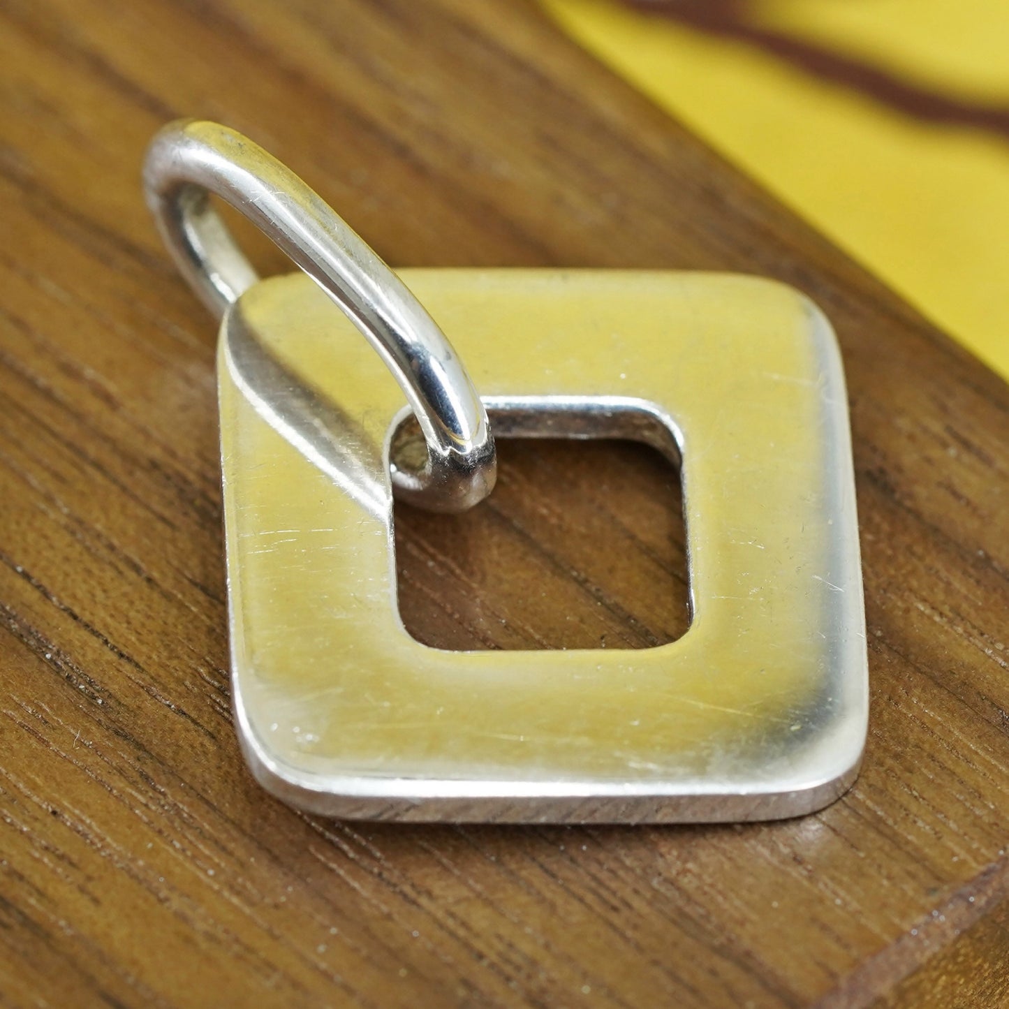 Vintage sterling silver handmade pendant, 925 square charm