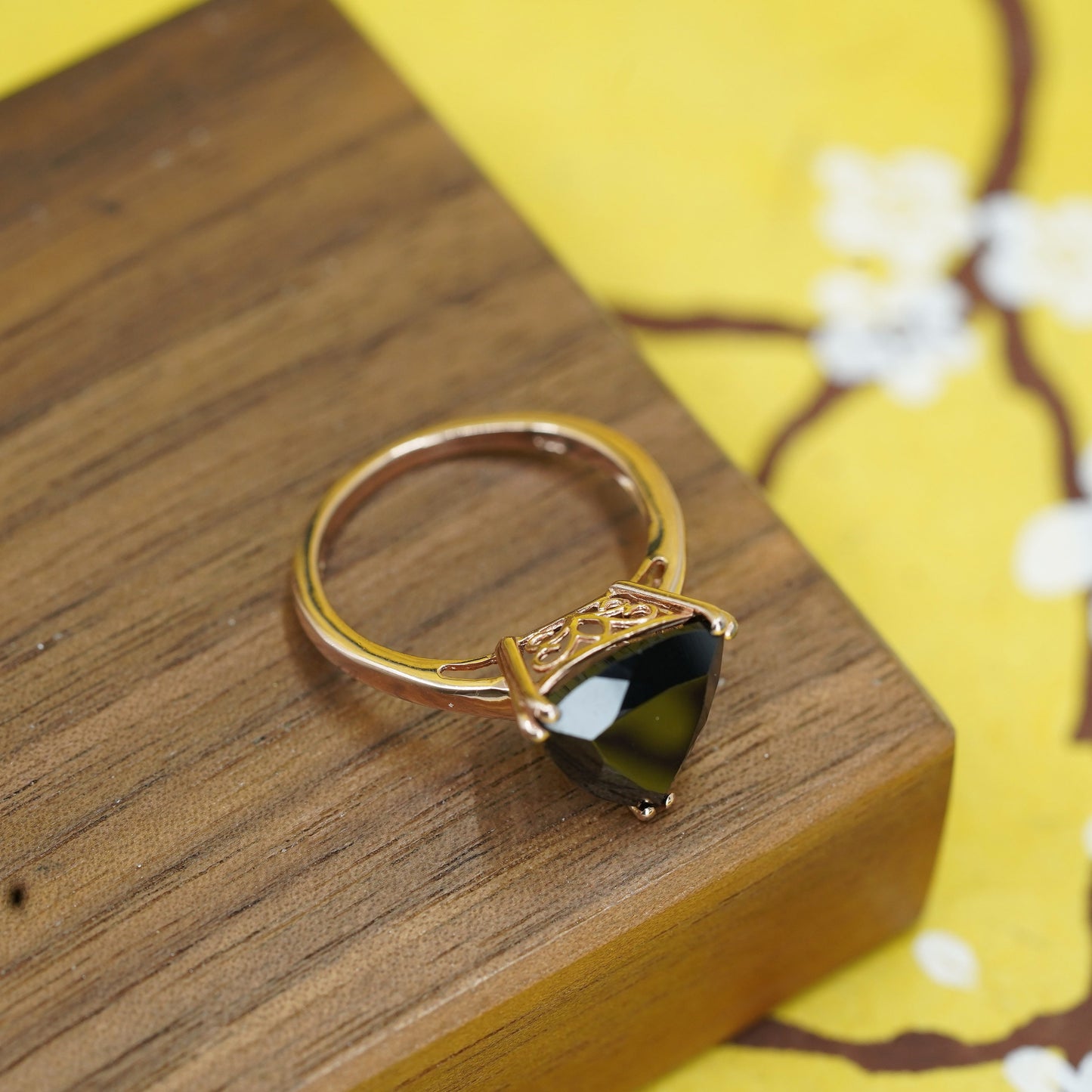 Size 9.25, rose gold filled Sterling silver 925 ring with triangular obsidian