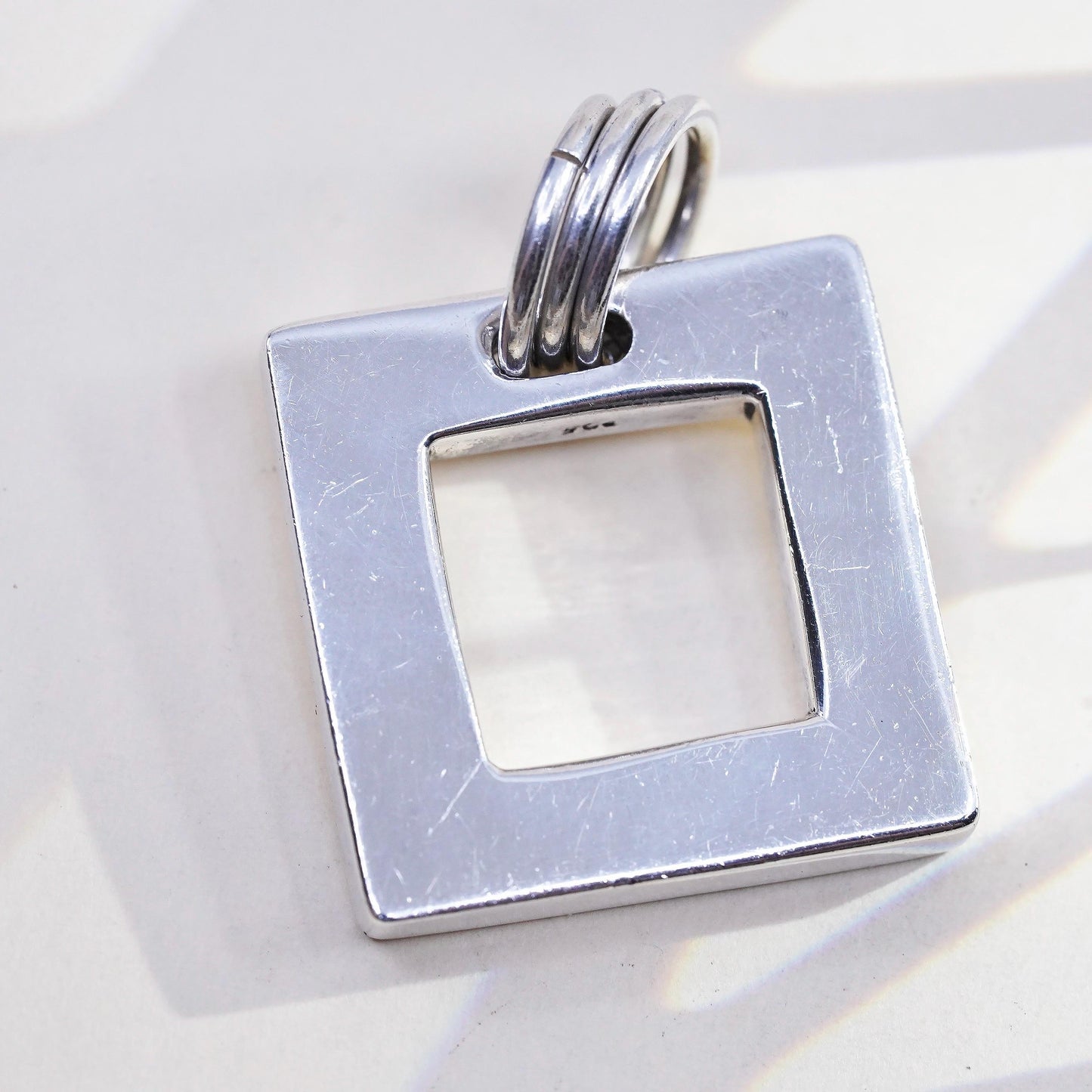 Vintage modern simple sterling 925 silver handmade square chunky pendant