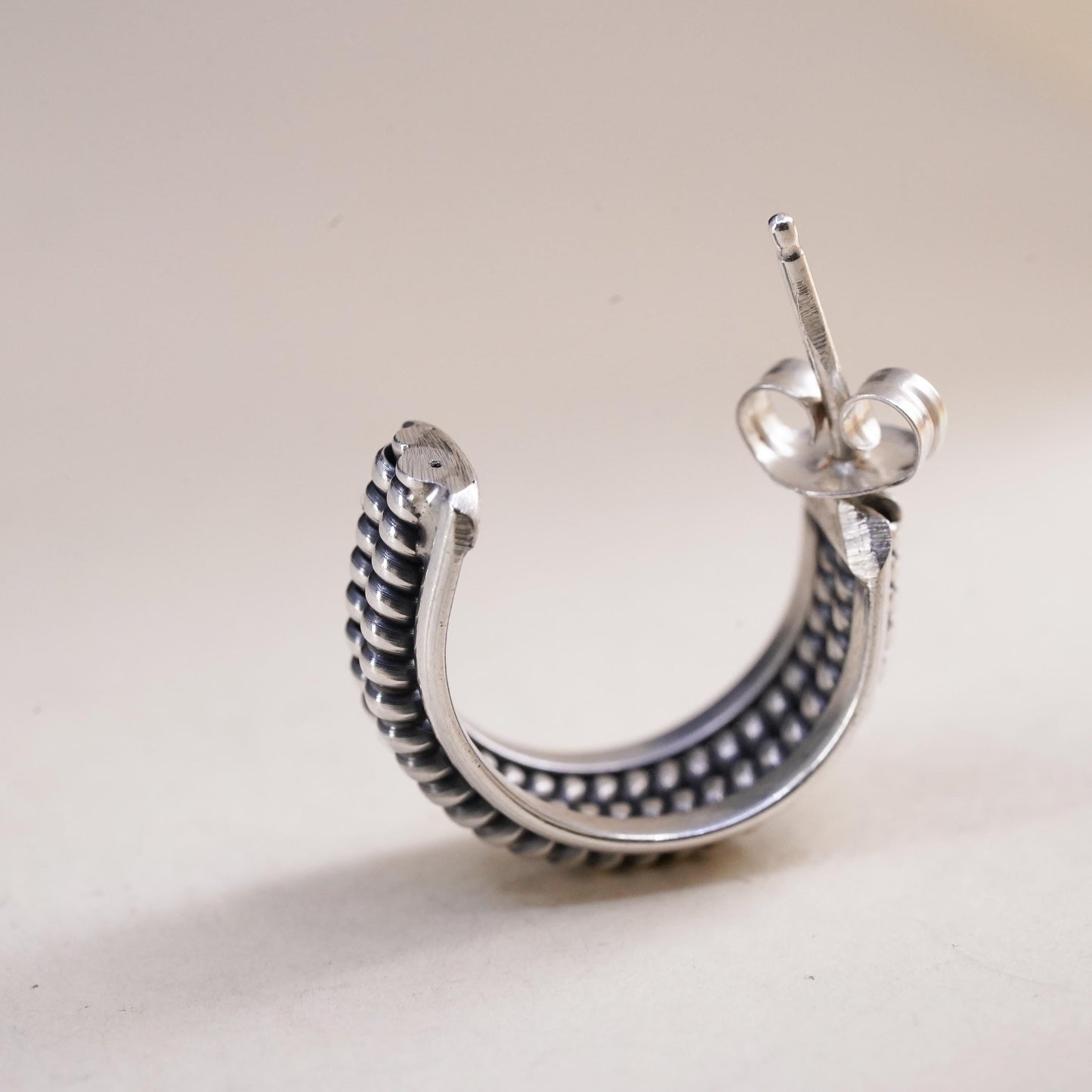 0.75”, Vintage sterling silver single earring, cable 925 huggie hoop