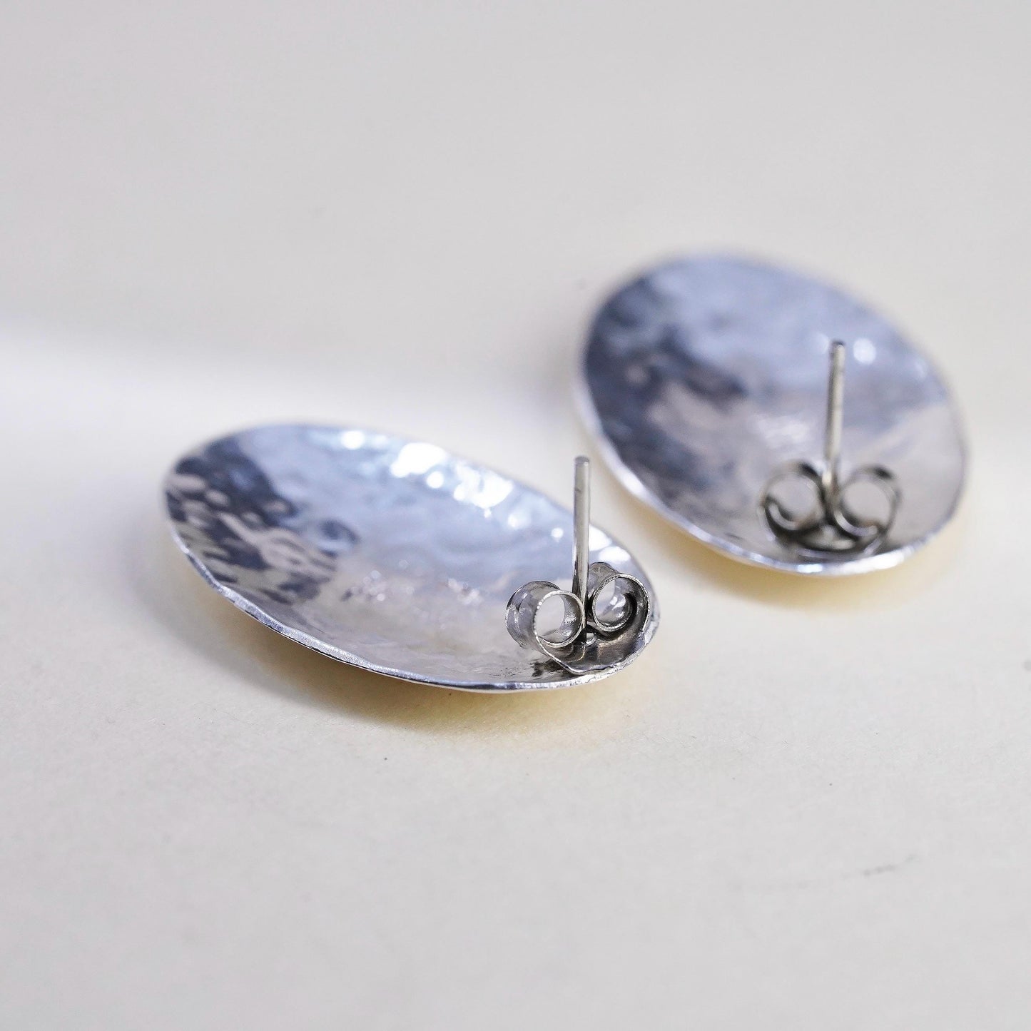 VTG Native American RAINSTAR Sterling silver Hammered earrings, 925 oval studs