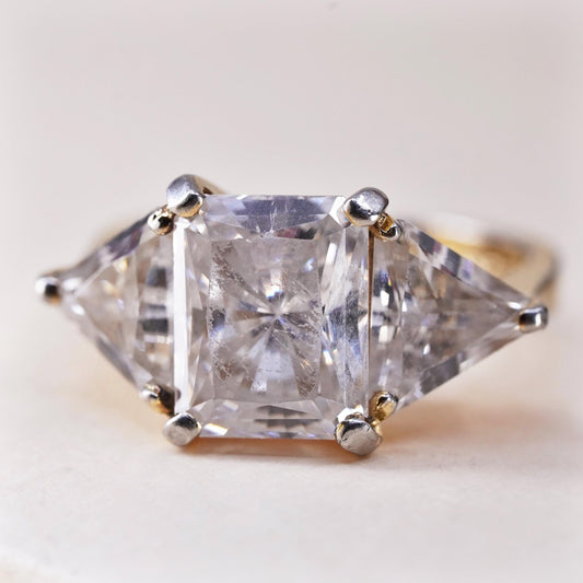 Size 6.25, Vintage gold over sterling silver CZ ring, 925 statement, ring