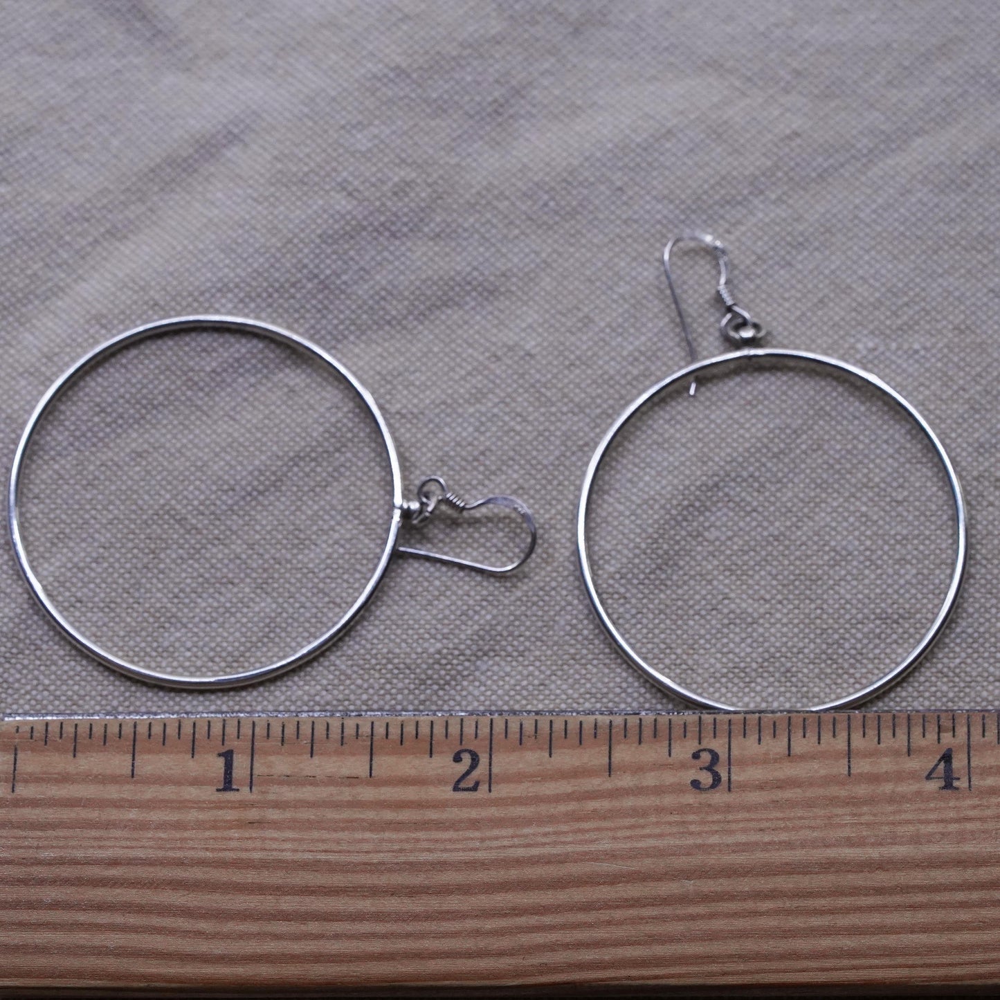 1.5", vintage Sterling silver handmade hoops, 925 circle earrings