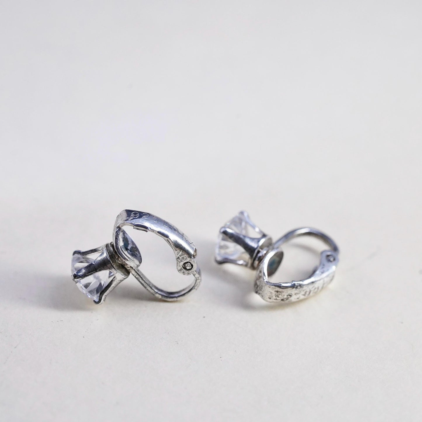 Fashion sterling silver earrings, 925 silver dangles with clear Cz lever back