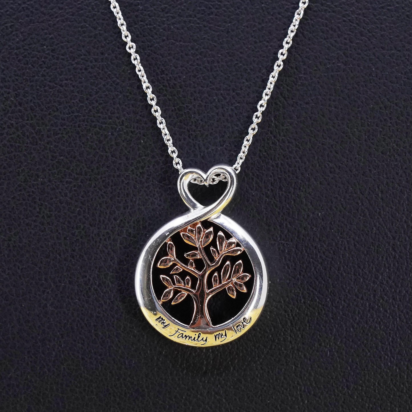 16+2” two tone Sterling silver necklace, 925 family tree pendant my family love