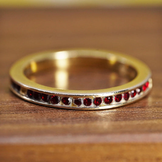 Size 7.75, vermeil gold over Sterling silver ring, 925 stackable band red cz
