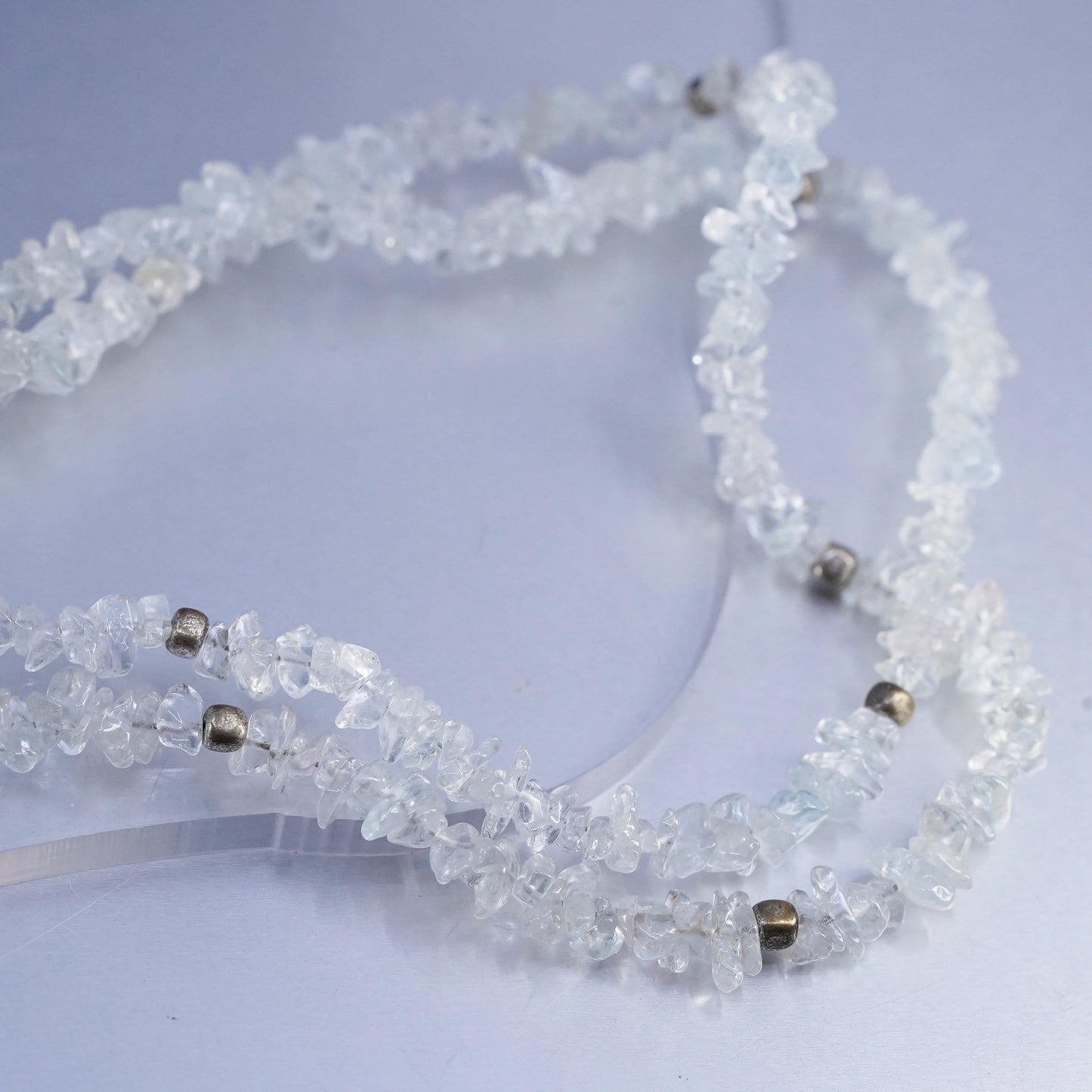 16", southwestern Sterling 925 silver double strands necklace chalcedony beads