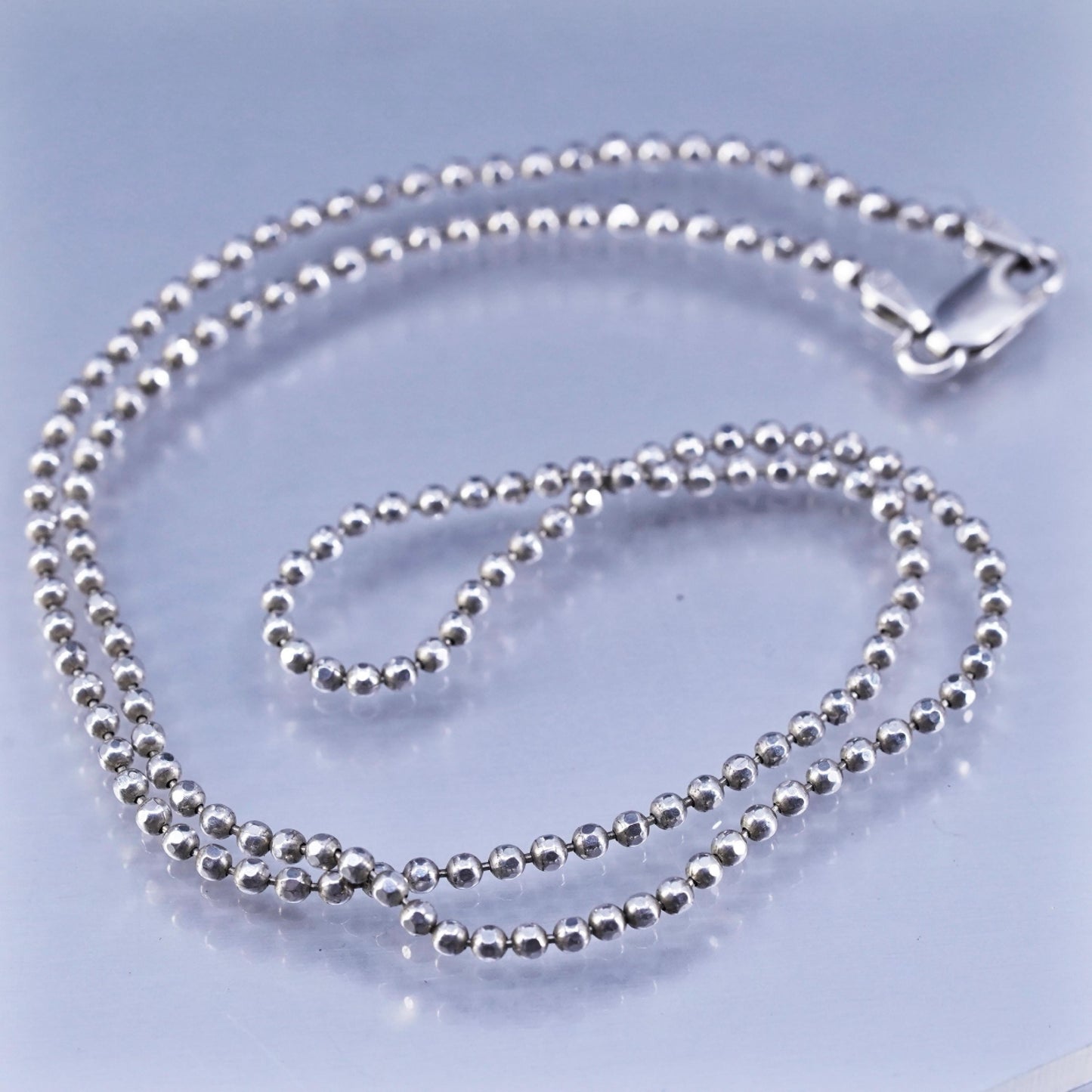 18” 1.6mm, vintage Italian Sterling 925 silver bead chain necklace
