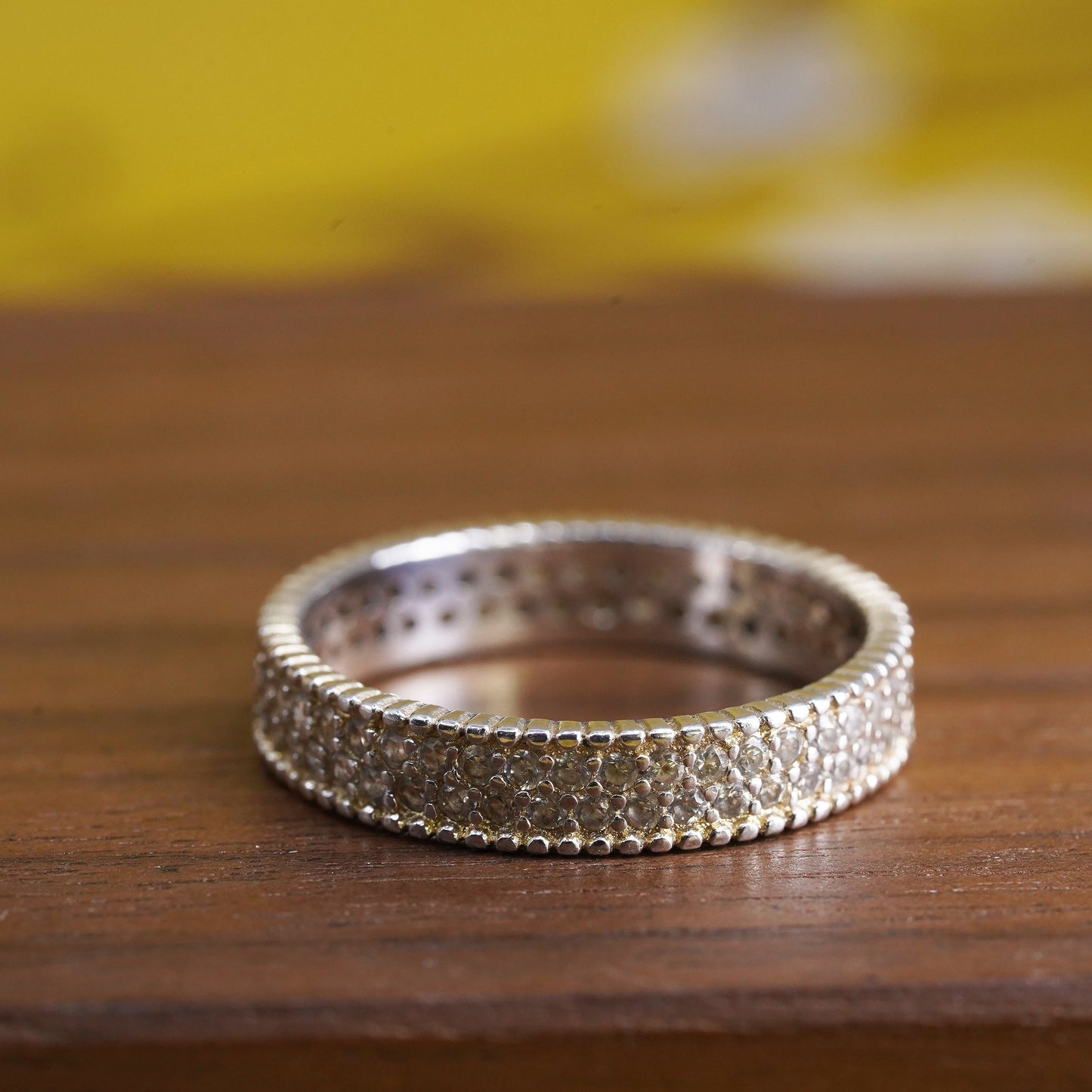 Size 7, vintage Sterling silver ring, 925 band with cluster cz