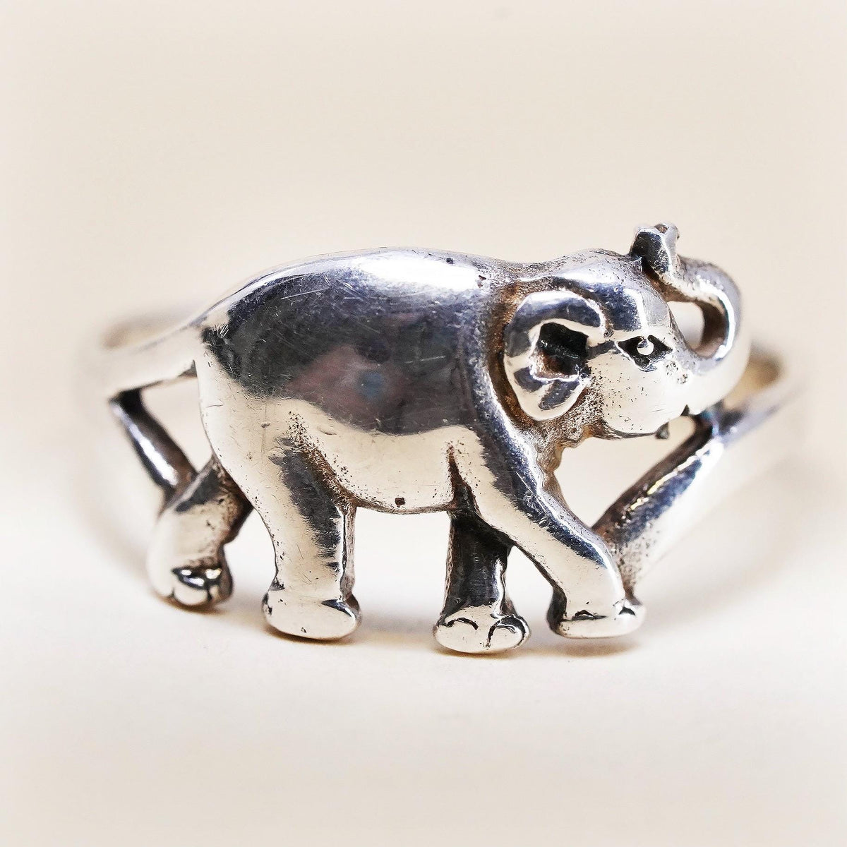 Size 8.25, vintage sterling silver handmade ring. 925 elephant band