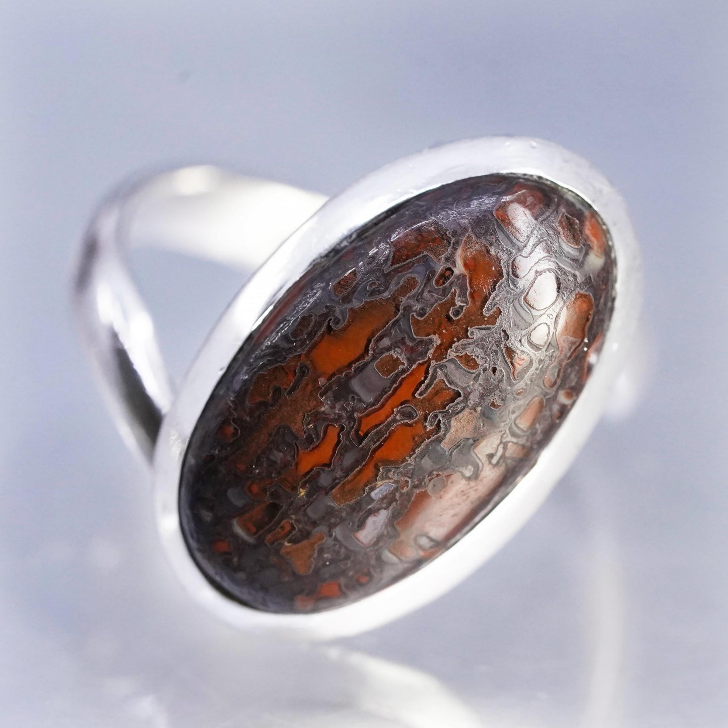 Size 9, VTG Sterling 925 silver statement ring w/ oval fossils Dinosaur Bone