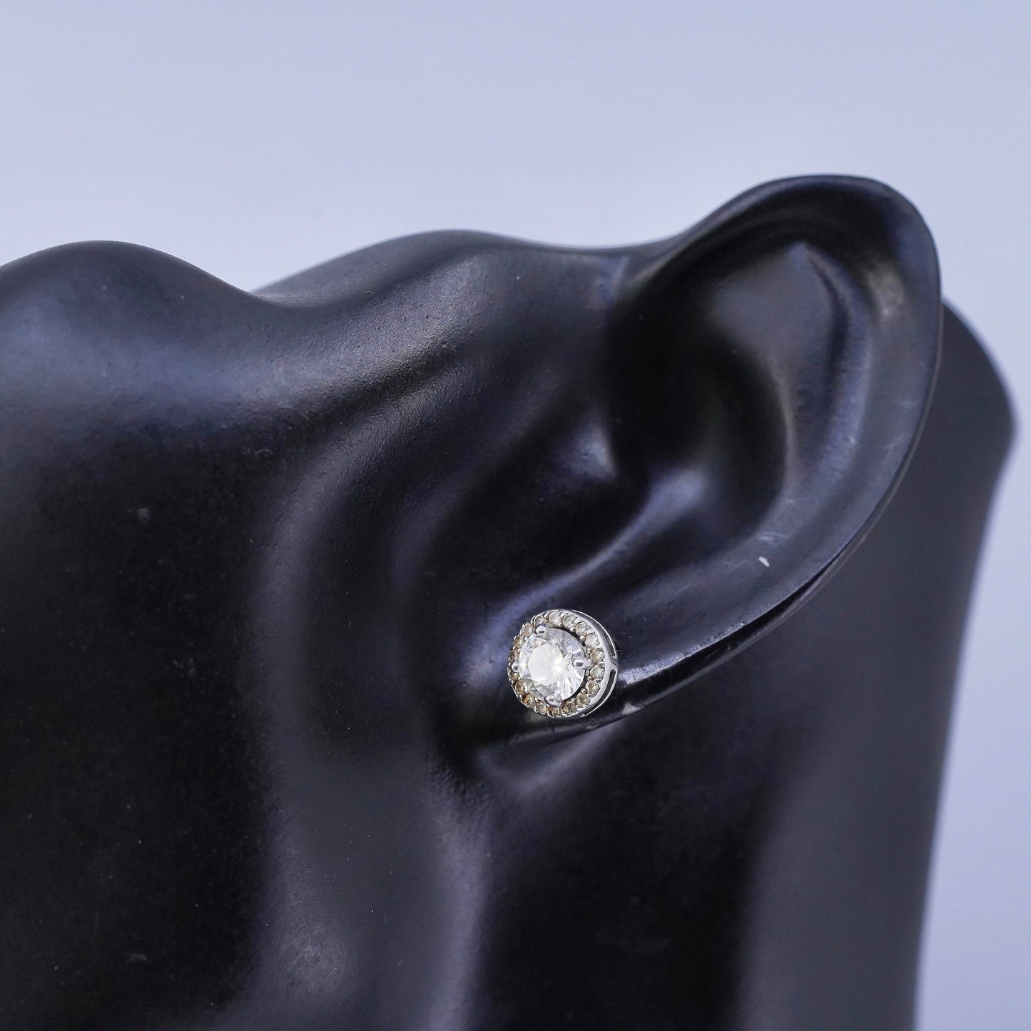 Vintage Sterling 925 silver earrings, square studs with cz inlay