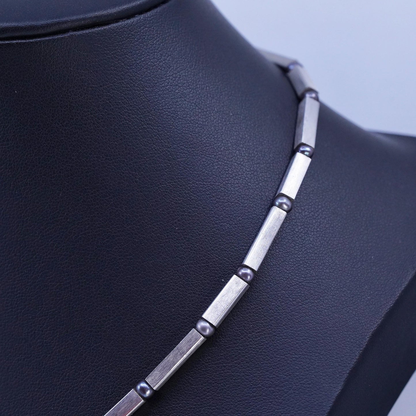 16" 4mm, vintage Sterling 925 silver handmade bold tube chain necklace
