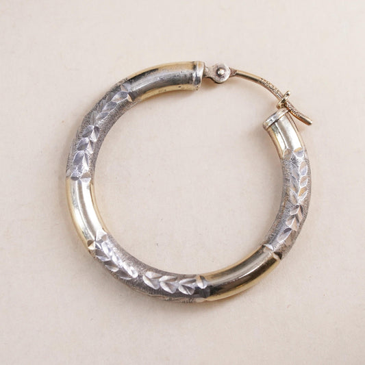 1", Vintage 1/20 10K yellow gold sterling silver single earring, textured hoop